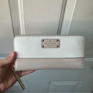 Kate Spade Grove Street Neda Cream & Tan(pink) Zip Around Travel Wallet